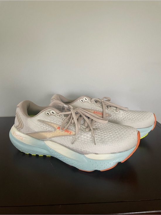 Brooks Shoes - Brooks Women's Running Shoes - Light Gray with Blue and Orange Accents